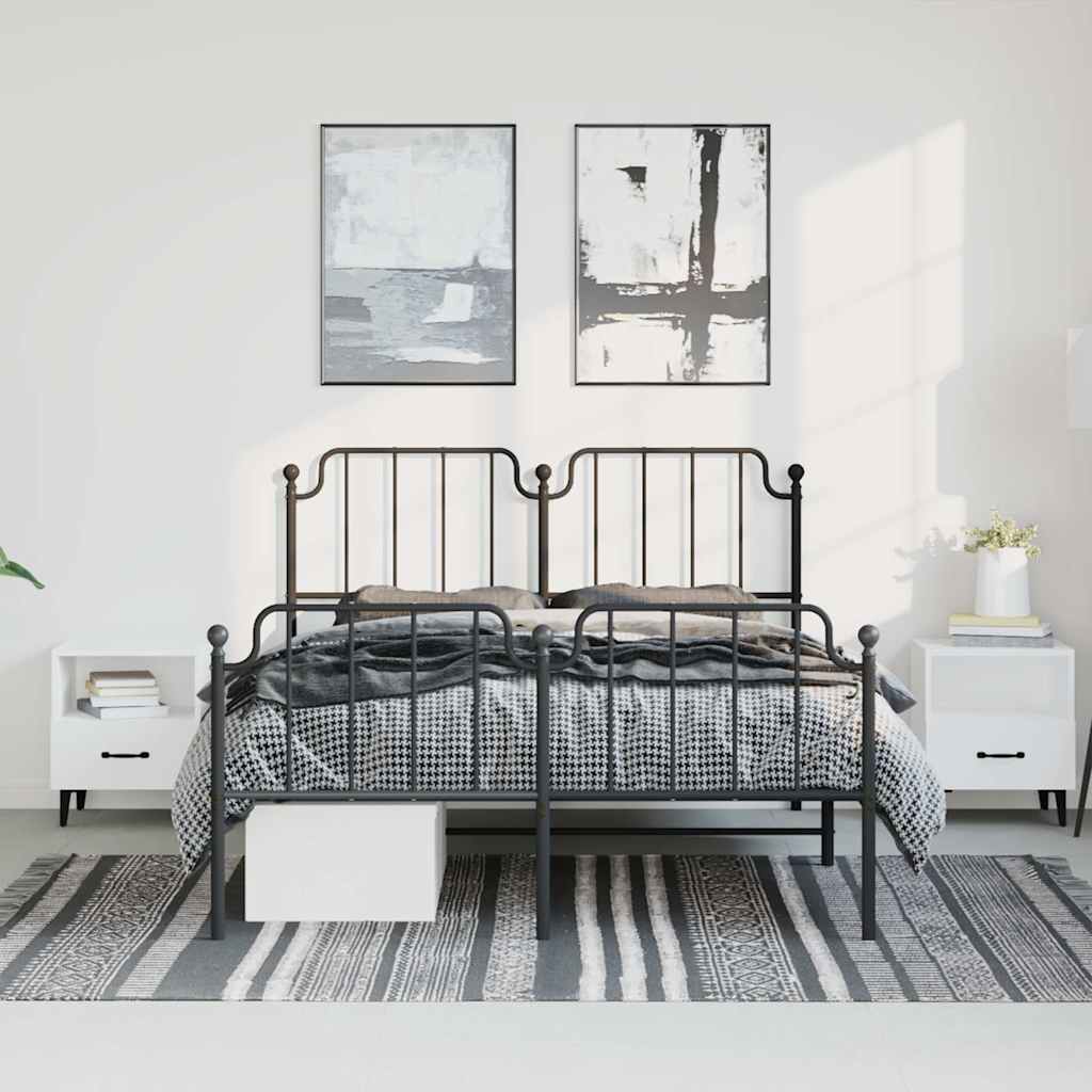 vidaXL Metal Bed Frame without Mattress with Footboard Black 183x213cm