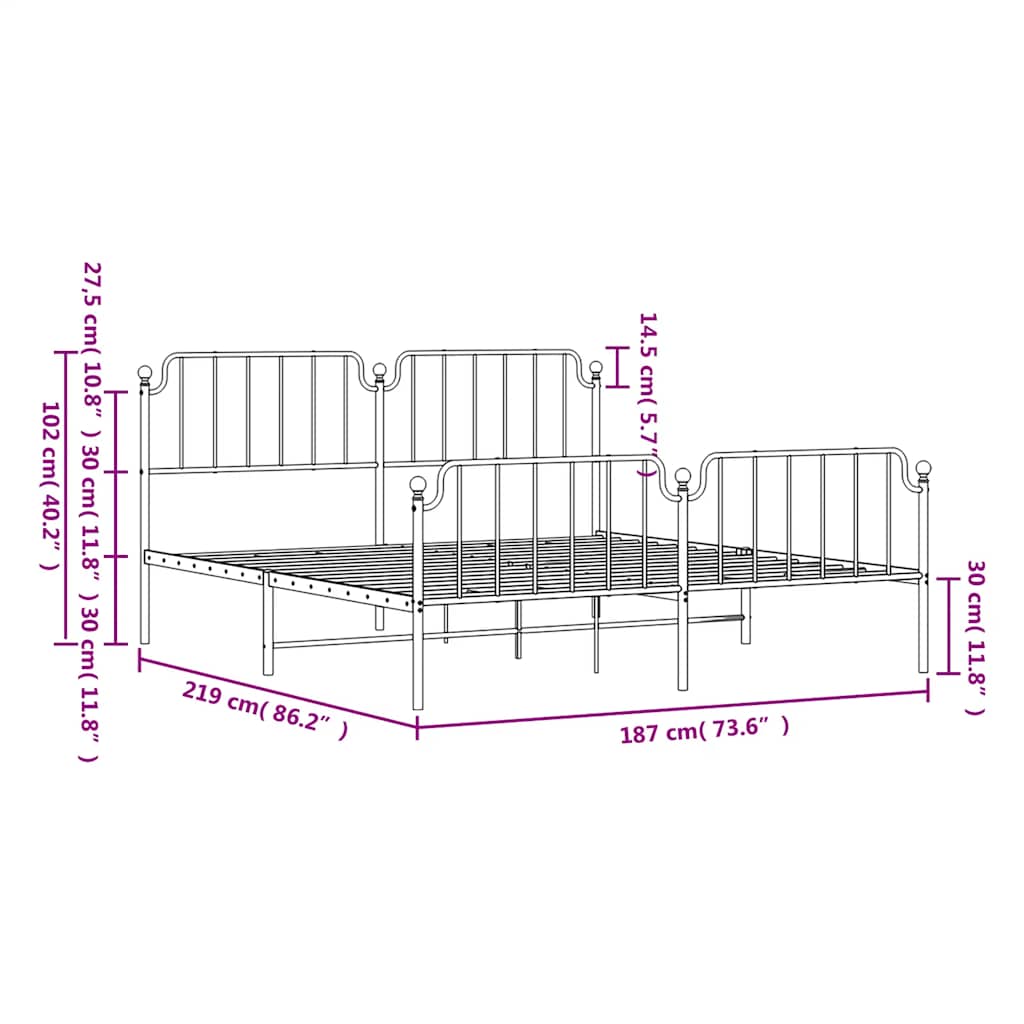 vidaXL Metal Bed Frame without Mattress with Footboard Black 183x213cm