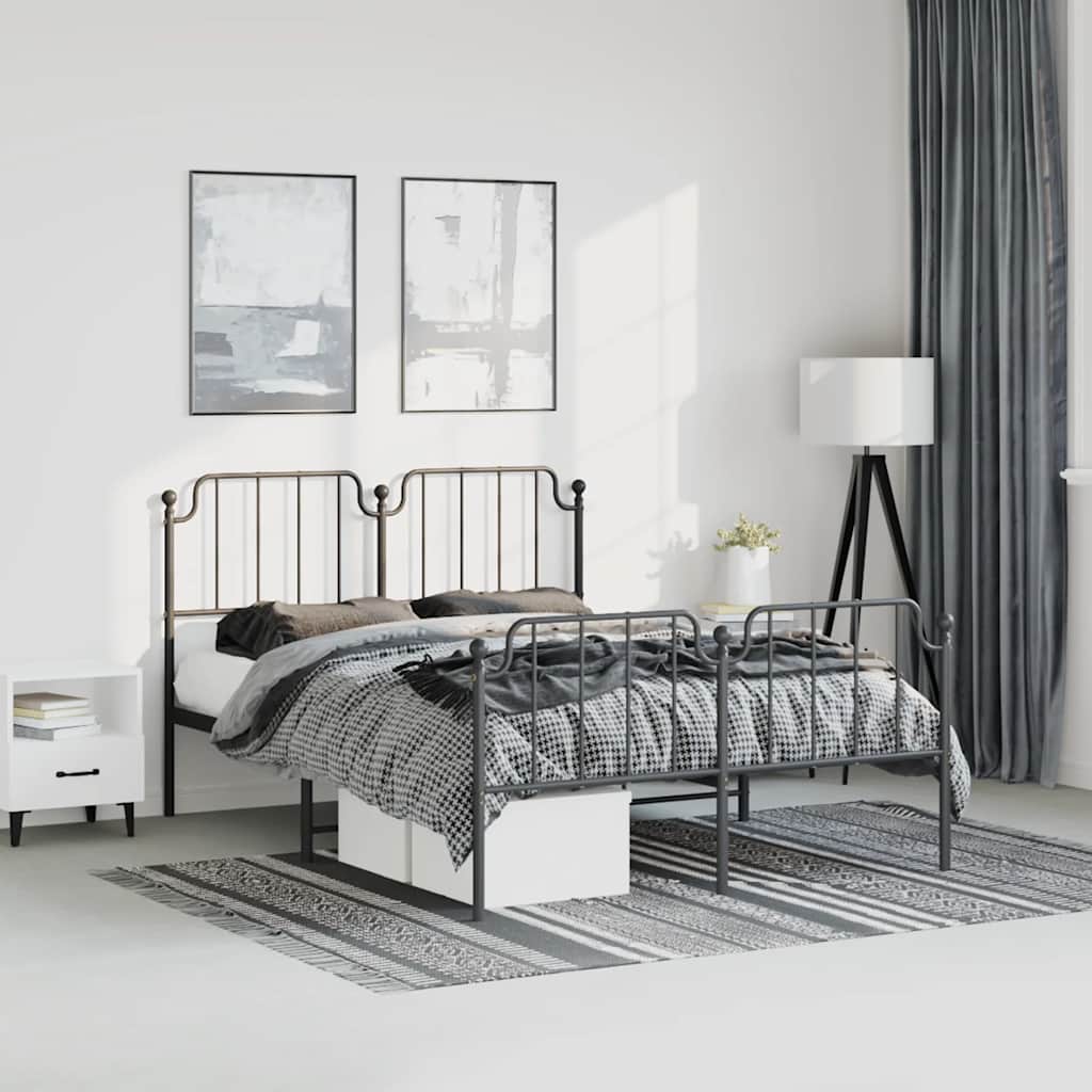 vidaXL Metal Bed Frame without Mattress with Footboard Black 183x213cm