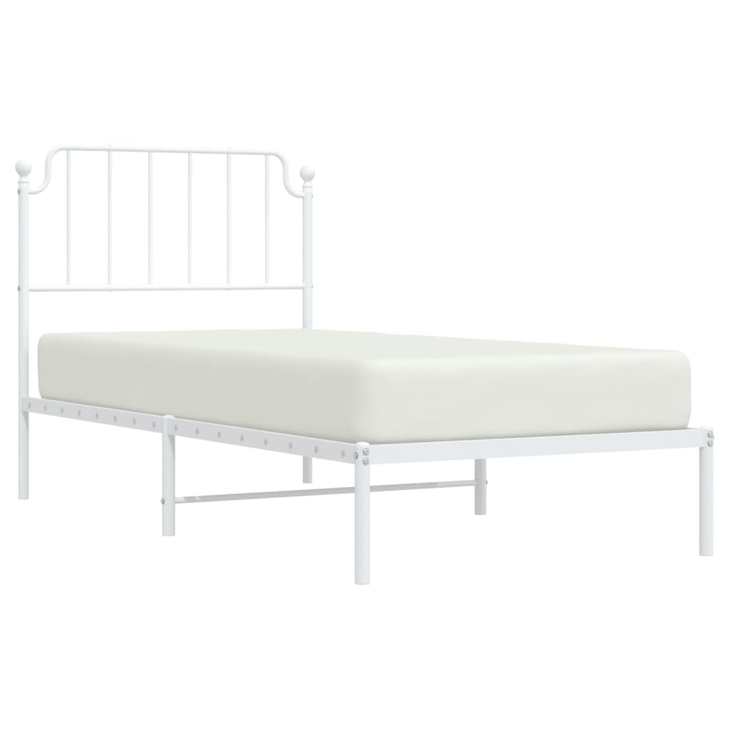 vidaXL Metal Bed Frame without Mattress with Headboard White 90x200cm