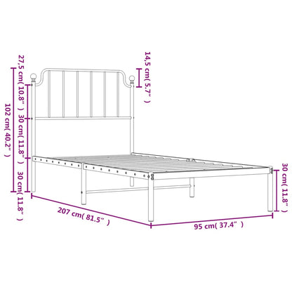 vidaXL Metal Bed Frame without Mattress with Headboard White 90x200cm