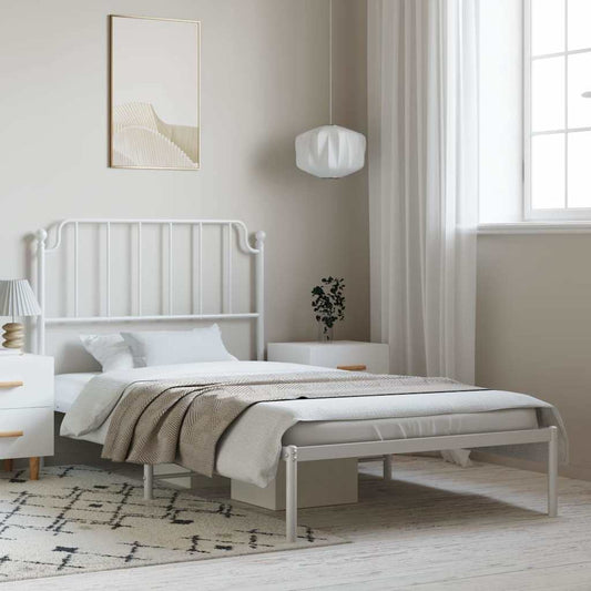 vidaXL Metal Bed Frame without Mattress with Headboard White 100x190cm