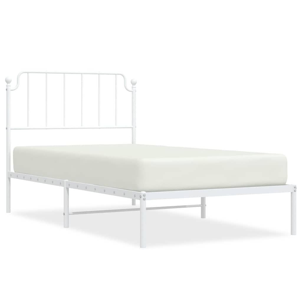 vidaXL Metal Bed Frame without Mattress with Headboard White 100x200cm
