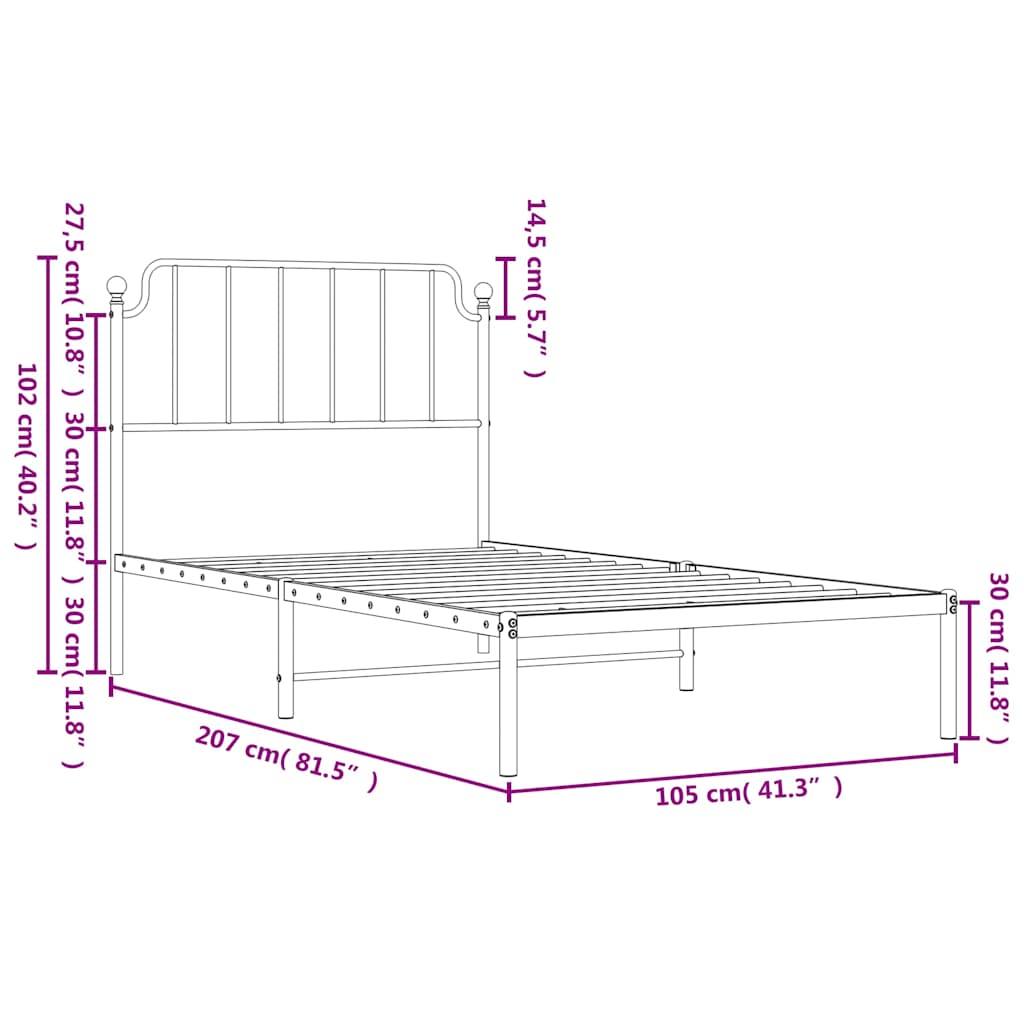 vidaXL Metal Bed Frame without Mattress with Headboard White 100x200cm
