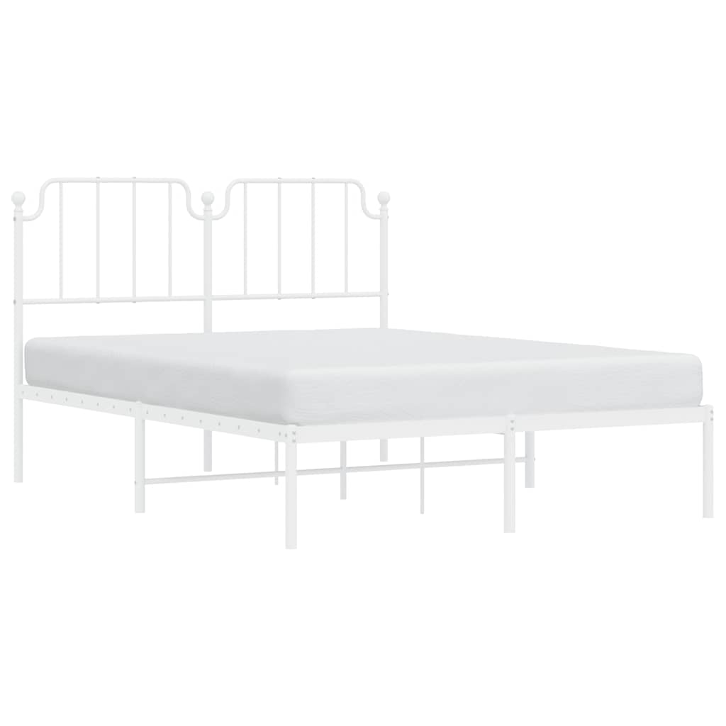 vidaXL Metal Bed Frame without Mattress with Headboard White 135x190cm