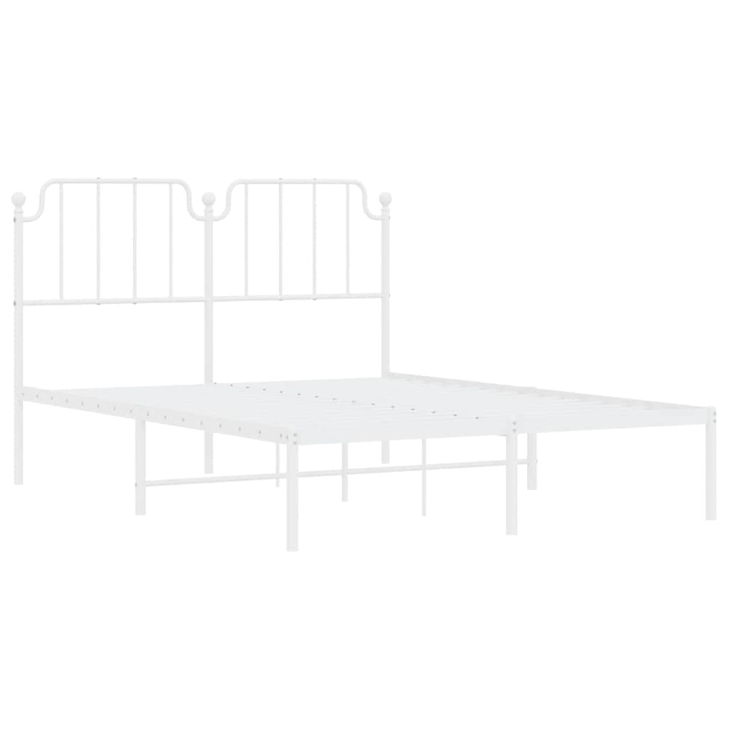 vidaXL Metal Bed Frame without Mattress with Headboard White 135x190cm
