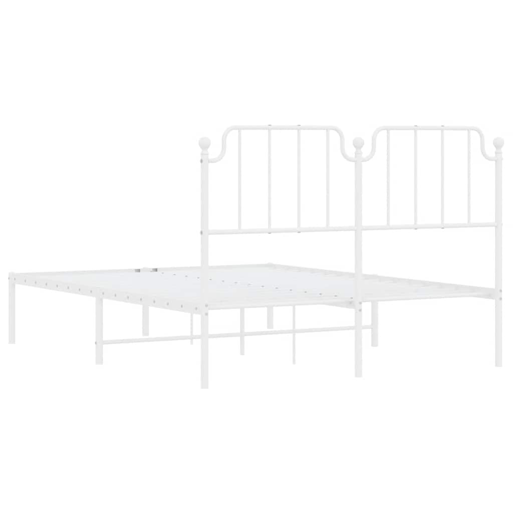 vidaXL Metal Bed Frame without Mattress with Headboard White 135x190cm