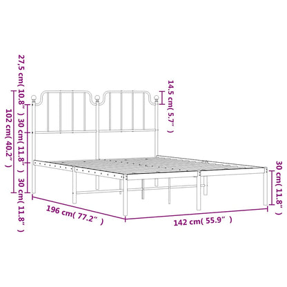 vidaXL Metal Bed Frame without Mattress with Headboard White 135x190cm