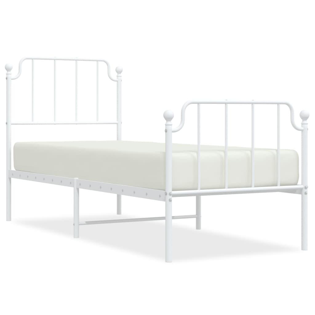 vidaXL Metal Bed Frame without Mattress with Footboard White 75x190cm
