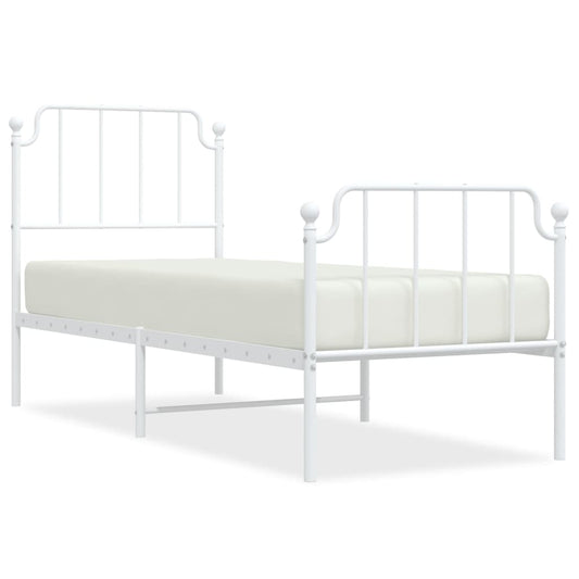 vidaXL Metal Bed Frame without Mattress with Footboard White 75x190cm