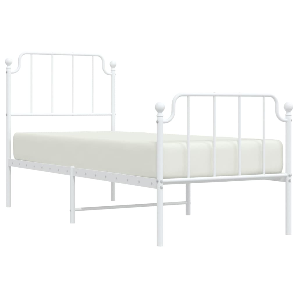 vidaXL Metal Bed Frame without Mattress with Footboard White 75x190cm