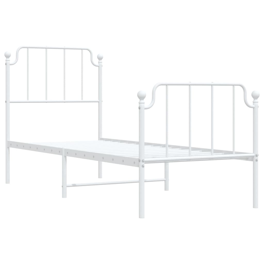 vidaXL Metal Bed Frame without Mattress with Footboard White 75x190cm