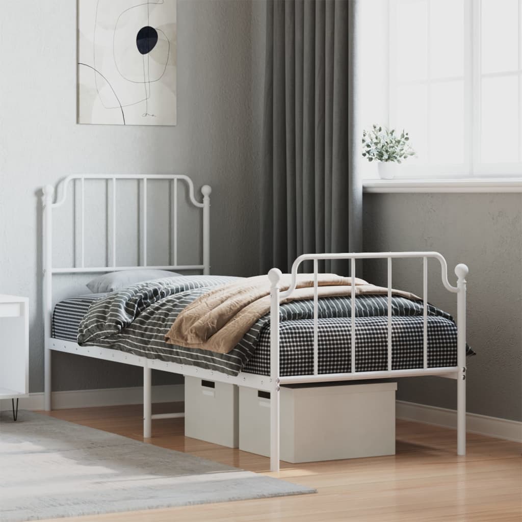 vidaXL Metal Bed Frame without Mattress with Footboard White 75x190cm