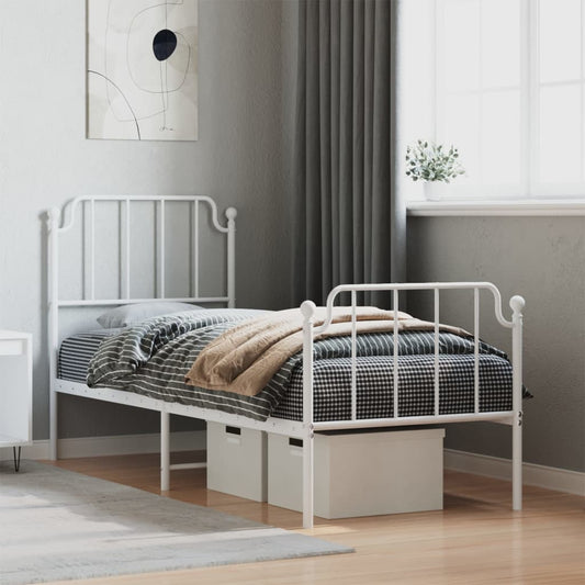 vidaXL Metal Bed Frame without Mattress with Footboard White 75x190cm