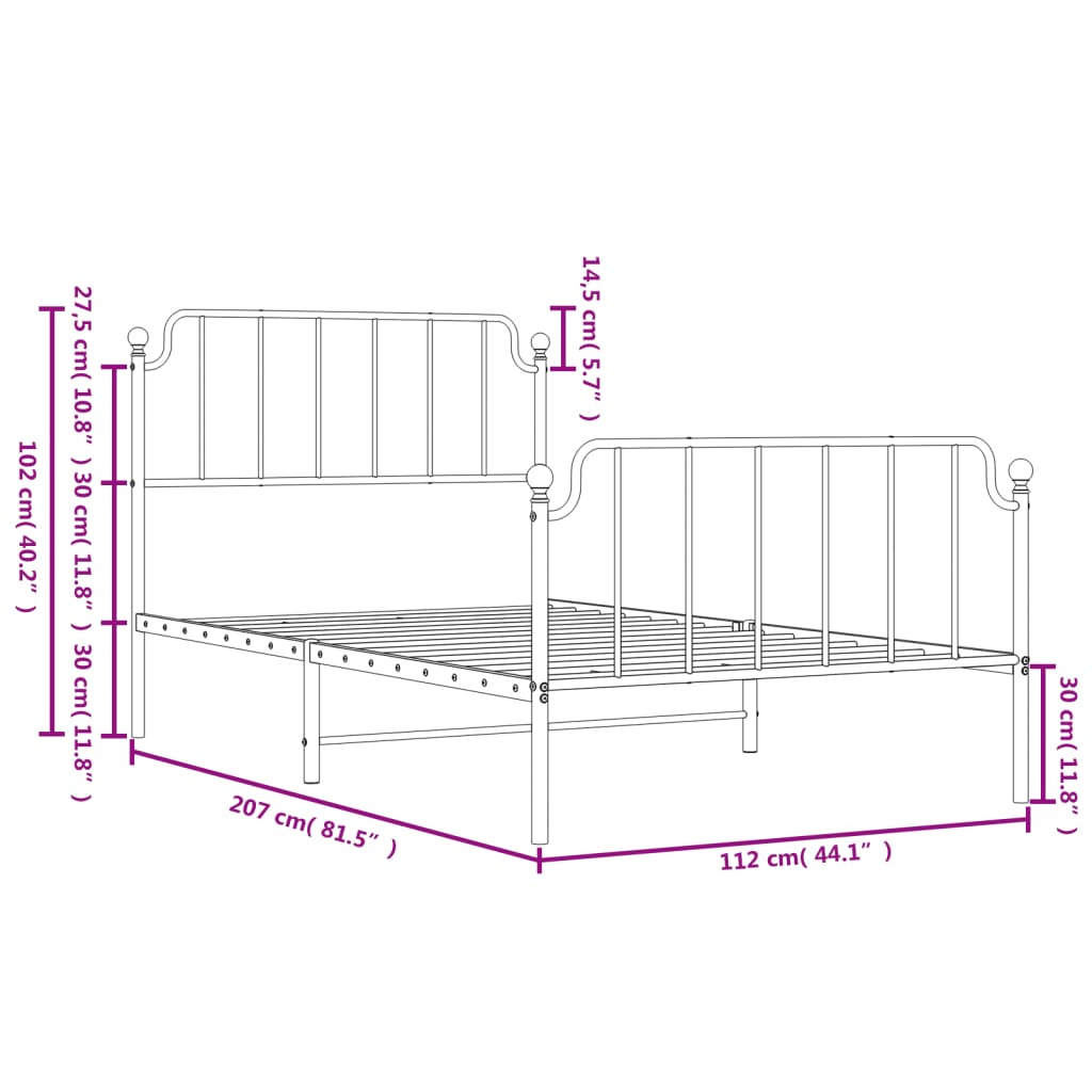 vidaXL Metal Bed Frame without Mattress with Footboard White 107x203cm