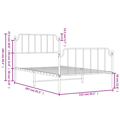 vidaXL Metal Bed Frame without Mattress with Footboard White 107x203cm