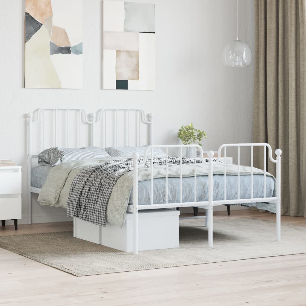 vidaXL Metal Bed Frame without Mattress with Footboard White 120x200cm