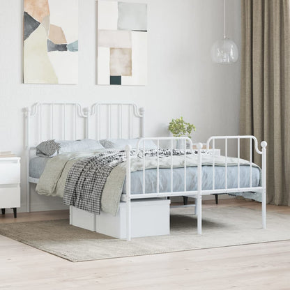 vidaXL Metal Bed Frame without Mattress with Footboard White 120x200cm