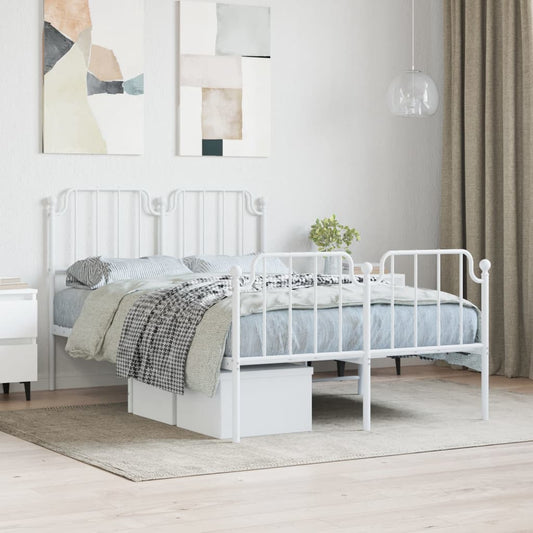 vidaXL Metal Bed Frame without Mattress with Footboard White 120x200cm