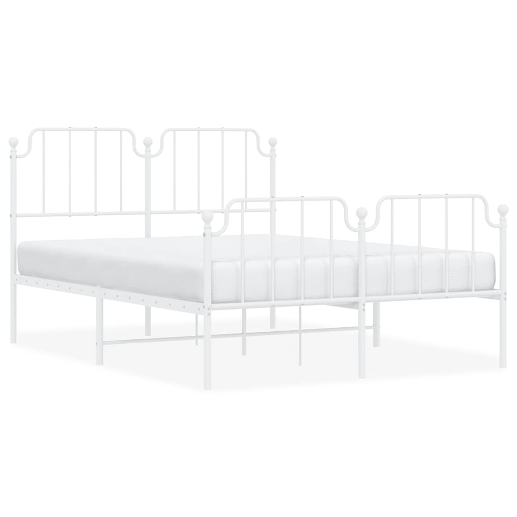 vidaXL Metal Bed Frame without Mattress with Footboard White 135x190cm