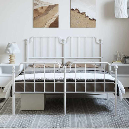vidaXL Metal Bed Frame without Mattress with Footboard White 135x190cm