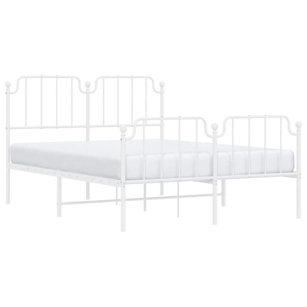 vidaXL Metal Bed Frame without Mattress with Footboard White 135x190cm