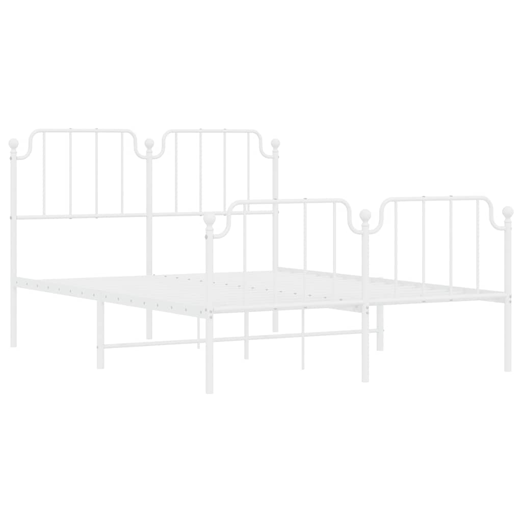 vidaXL Metal Bed Frame without Mattress with Footboard White 135x190cm