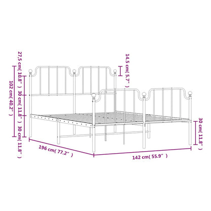 vidaXL Metal Bed Frame without Mattress with Footboard White 135x190cm
