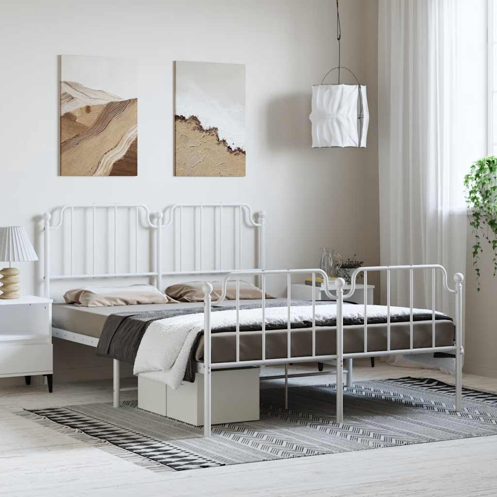 vidaXL Metal Bed Frame without Mattress with Footboard White 135x190cm