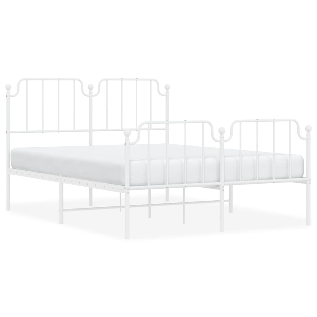 vidaXL Metal Bed Frame without Mattress with Footboard White 140x190cm