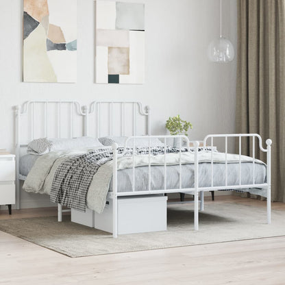 vidaXL Metal Bed Frame without Mattress with Footboard White 140x190cm