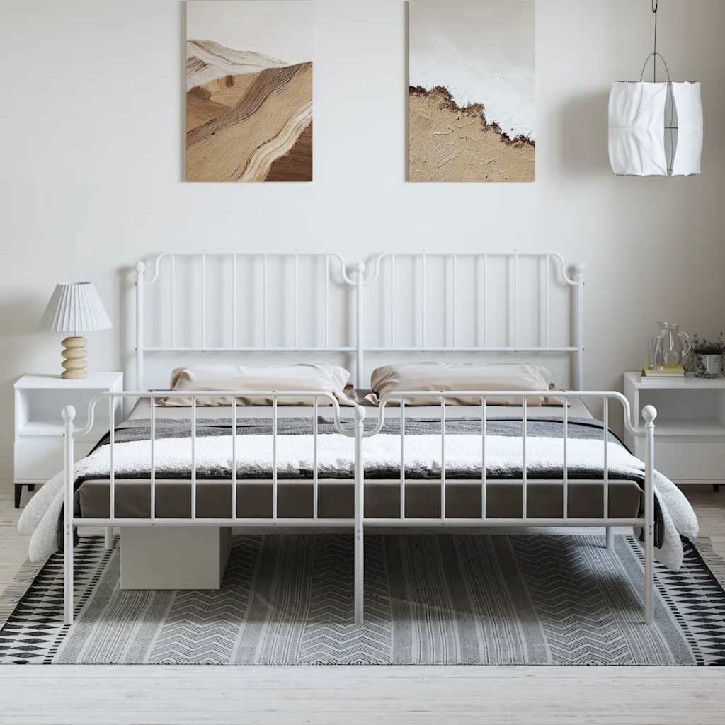 vidaXL Metal Bed Frame without Mattress with Footboard White 183x213cm