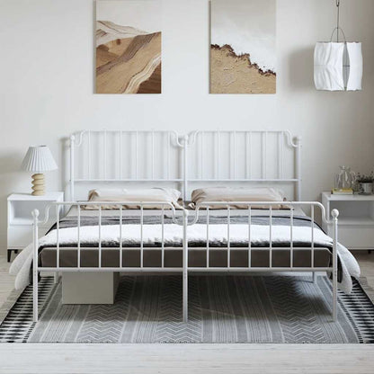 vidaXL Metal Bed Frame without Mattress with Footboard White 183x213cm