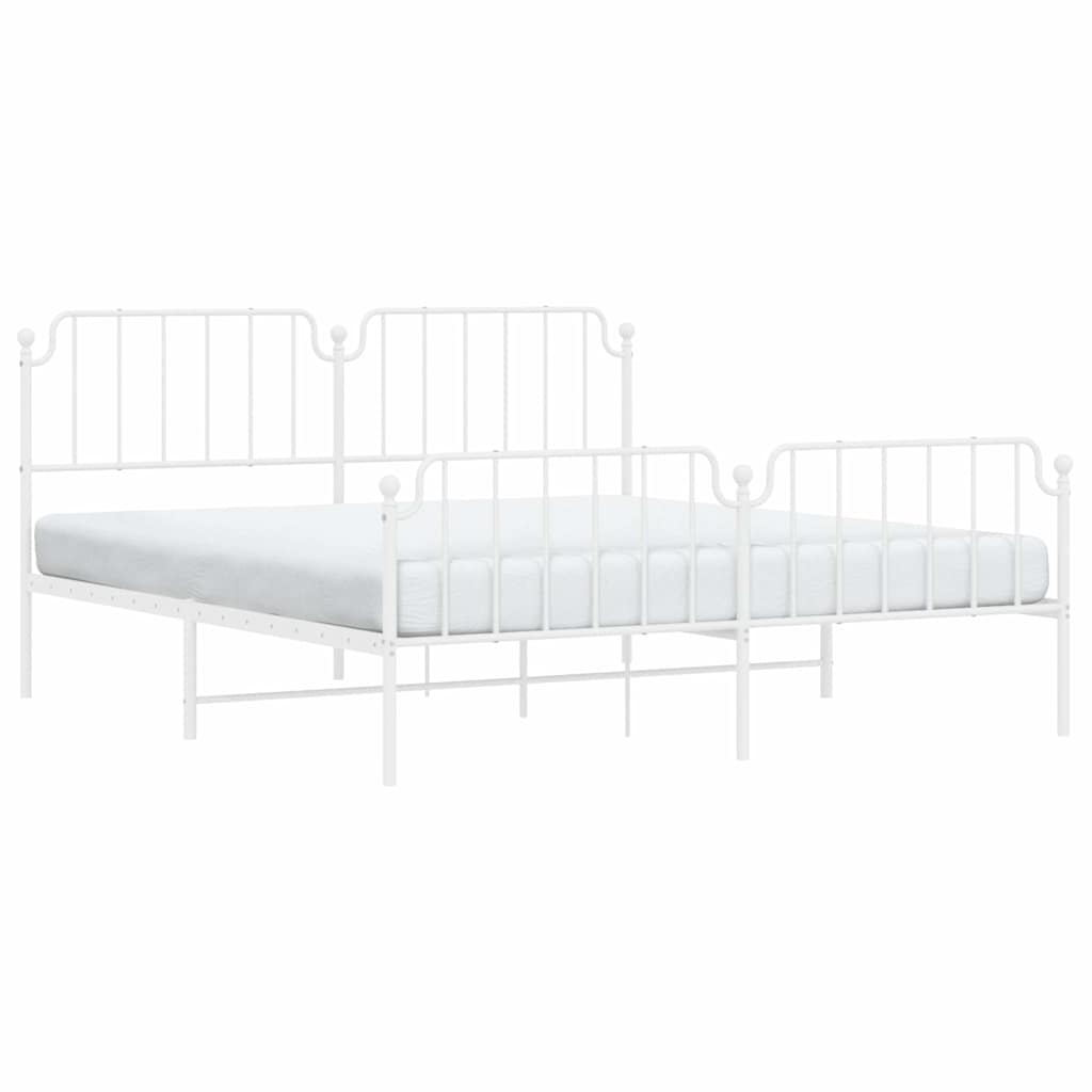 vidaXL Metal Bed Frame without Mattress with Footboard White 183x213cm