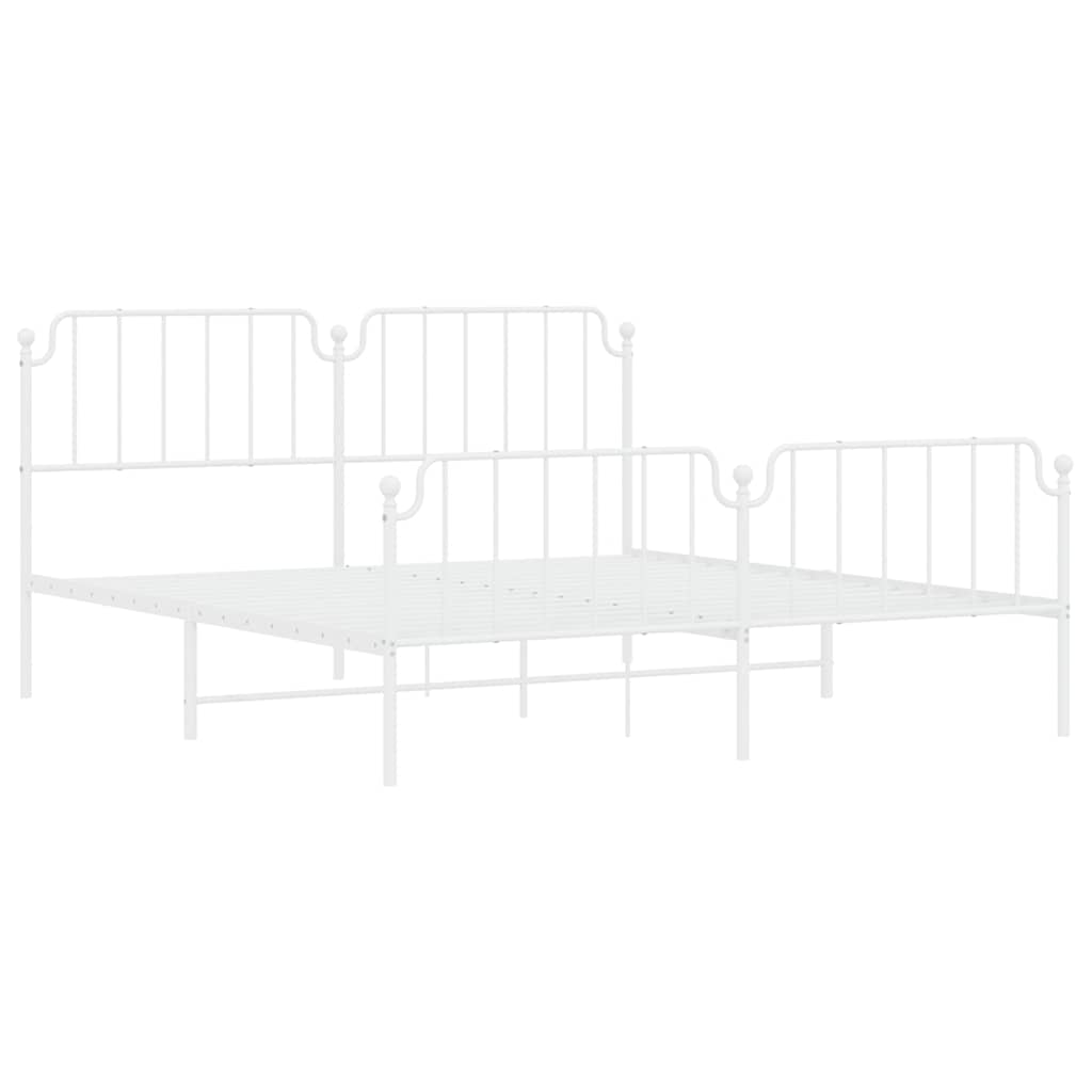 vidaXL Metal Bed Frame without Mattress with Footboard White 183x213cm