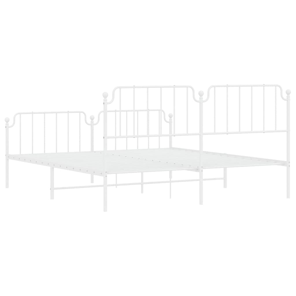 vidaXL Metal Bed Frame without Mattress with Footboard White 183x213cm