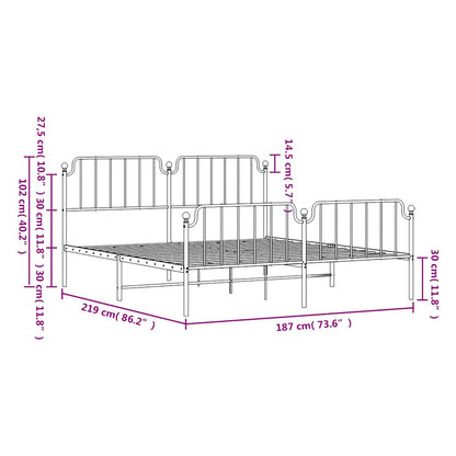 vidaXL Metal Bed Frame without Mattress with Footboard White 183x213cm