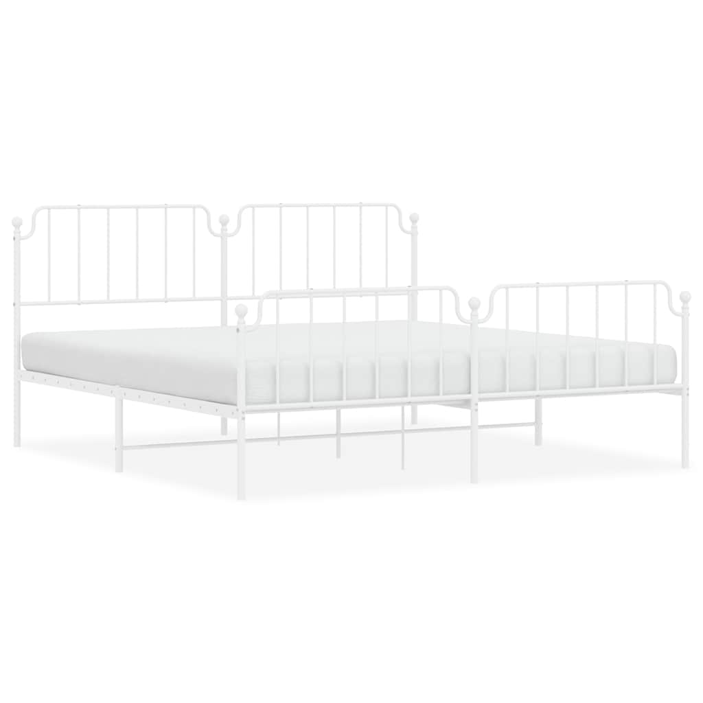 vidaXL Metal Bed Frame without Mattress with Footboard White 193x203cm