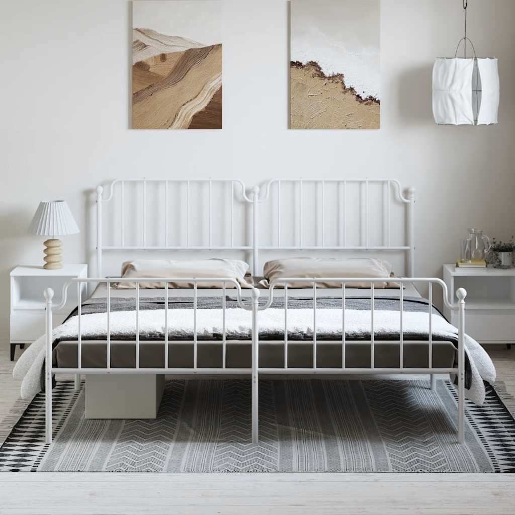 vidaXL Metal Bed Frame without Mattress with Footboard White 193x203cm