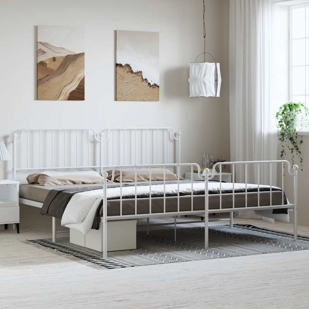 vidaXL Metal Bed Frame without Mattress with Footboard White 193x203cm