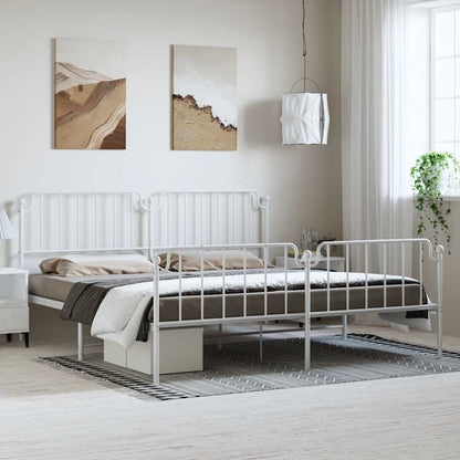vidaXL Metal Bed Frame without Mattress with Footboard White 193x203cm