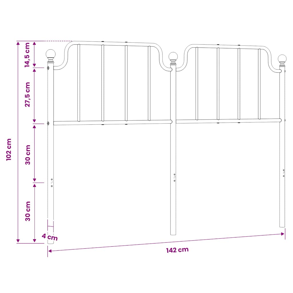 vidaXL Metal Replace Headboard White 135 cm