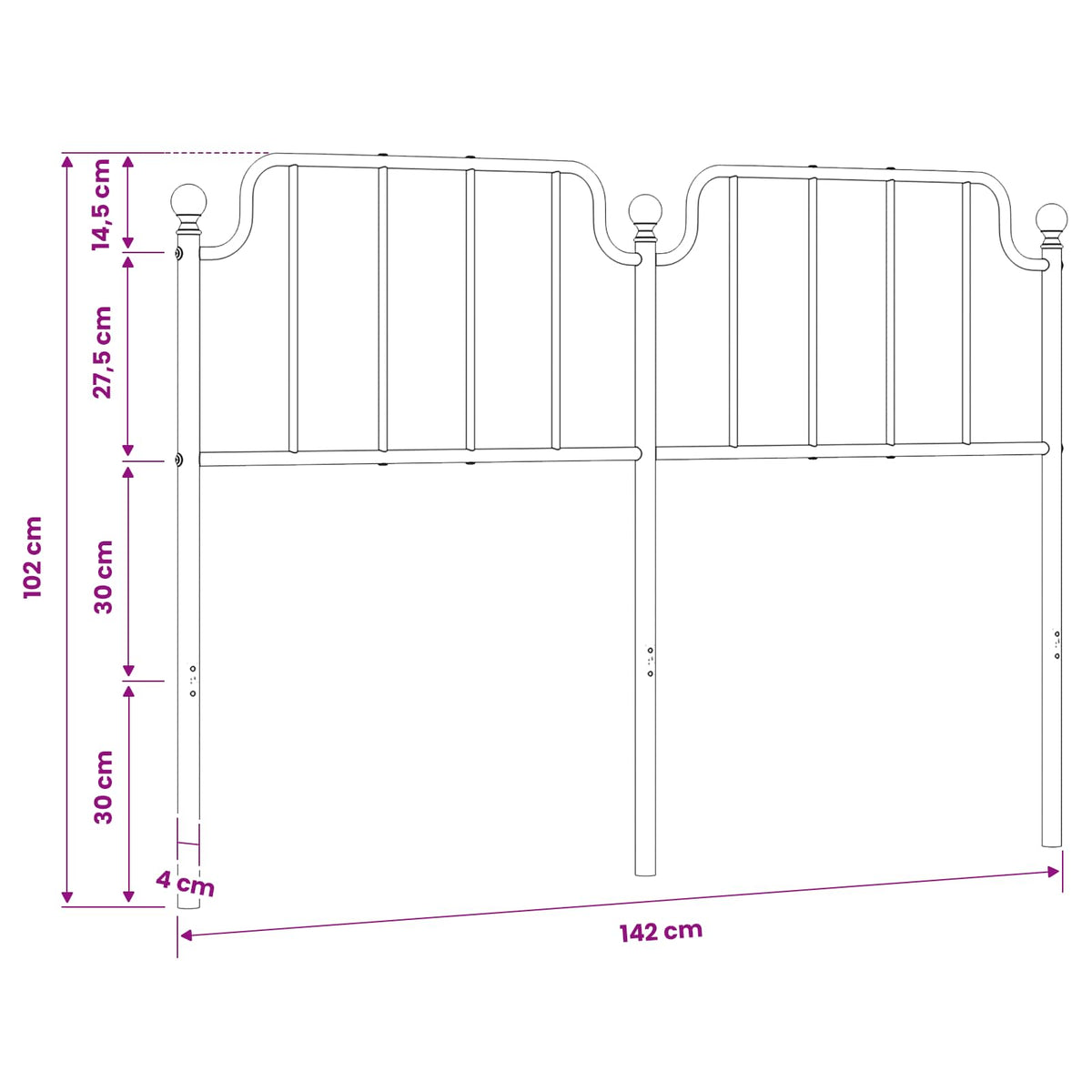 vidaXL Metal Replace Headboard White 135 cm