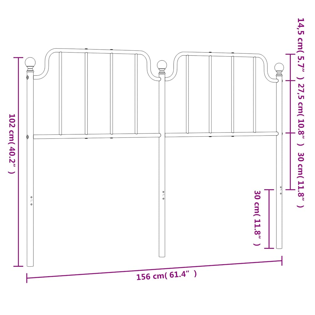 vidaXL Metal Replace Headboard White 150 cm
