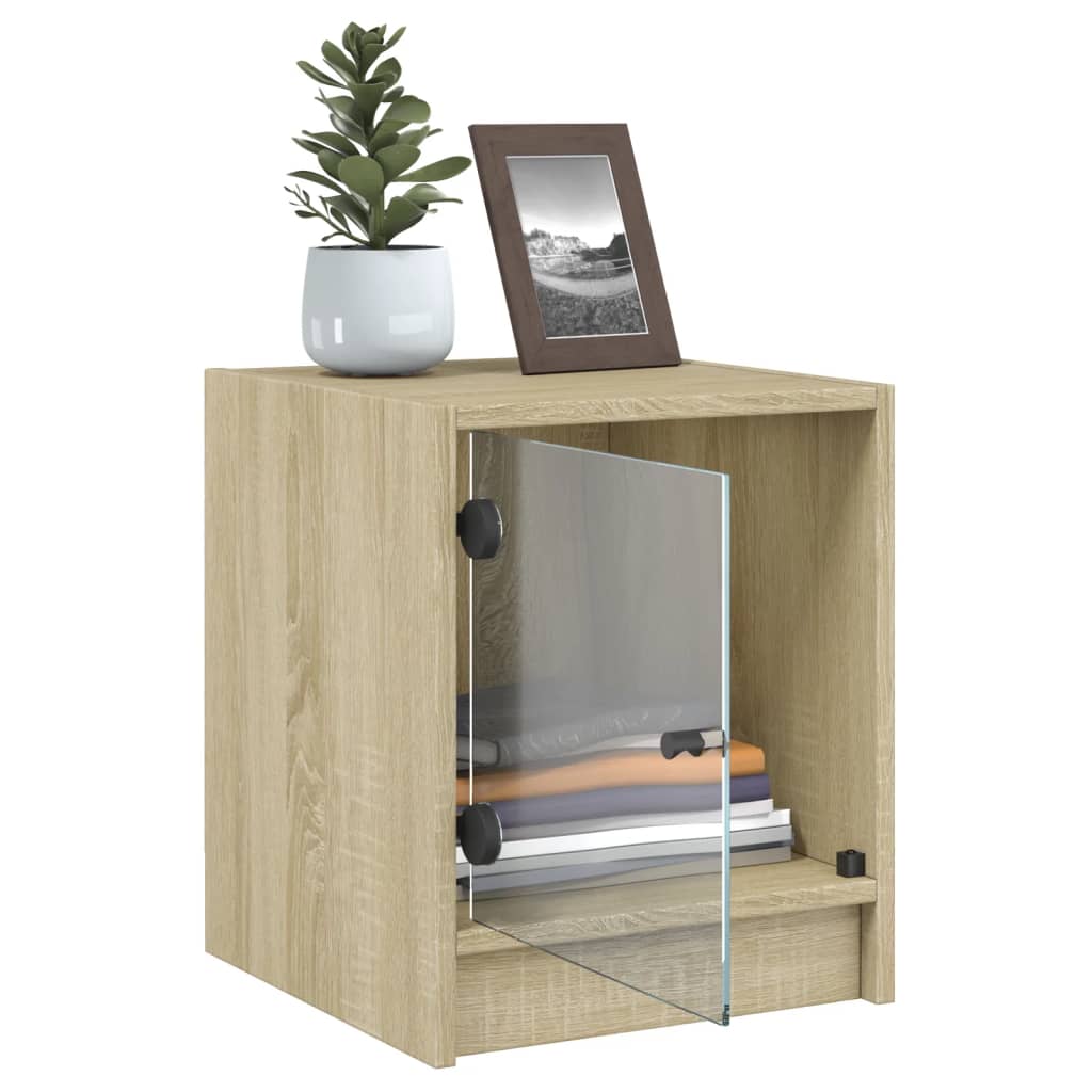 vidaXL Bedside Cabinets with Glass Doors 2 pcs Sonoma Oak 35x37x42 cm