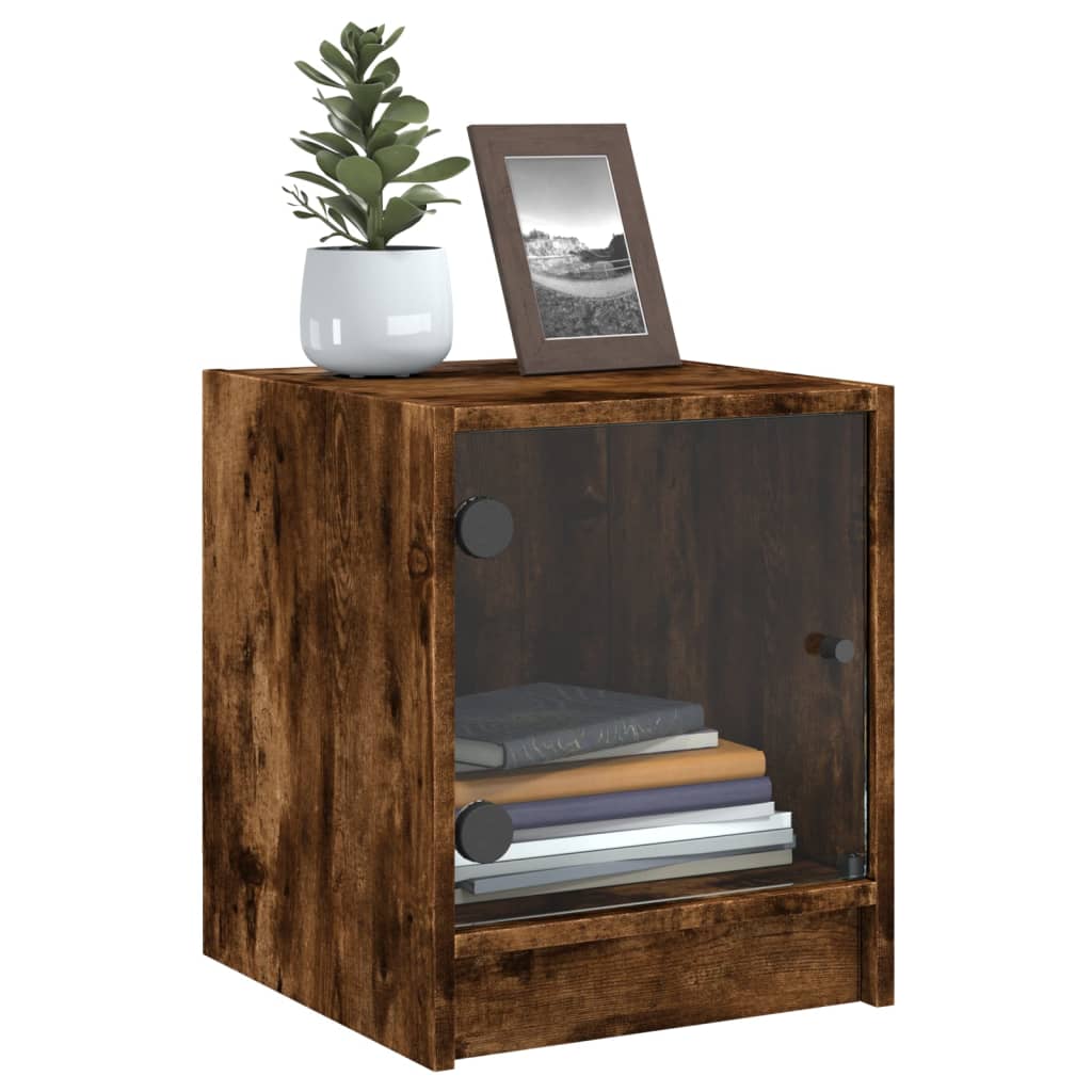 vidaXL Bedside Cabinets with Glass Doors 2 pcs Smoked Oak 35x37x42 cm