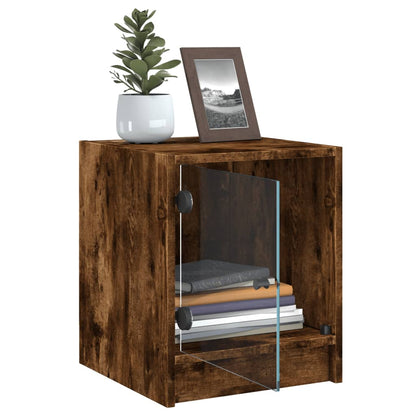 vidaXL Bedside Cabinets with Glass Doors 2 pcs Smoked Oak 35x37x42 cm