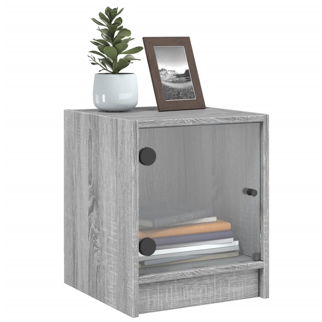 vidaXL Bedside Cabinet with Glass Door Grey Sonoma 35x37x42 cm