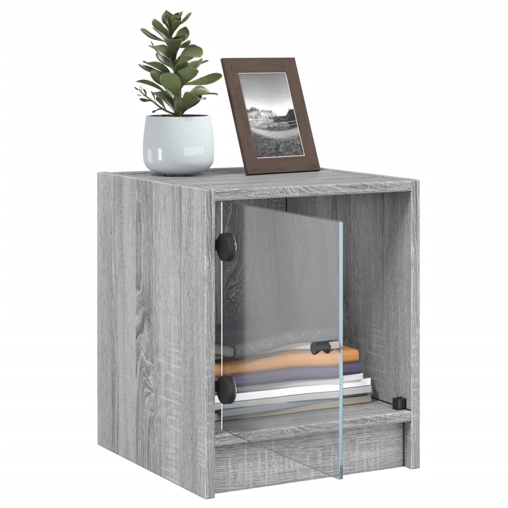 vidaXL Bedside Cabinet with Glass Door Grey Sonoma 35x37x42 cm