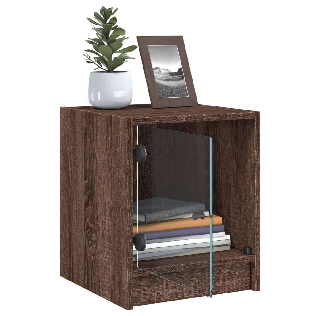 vidaXL Bedside Cabinets with Glass Doors 2 pcs Brown Oak 35x37x42 cm